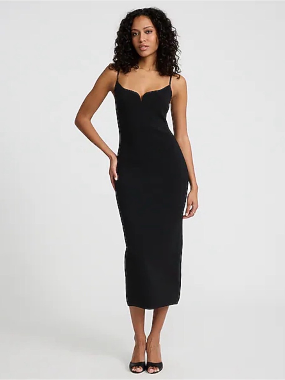 Express Body Contour Sleek Black Spaghetti Strap Midi Dress
